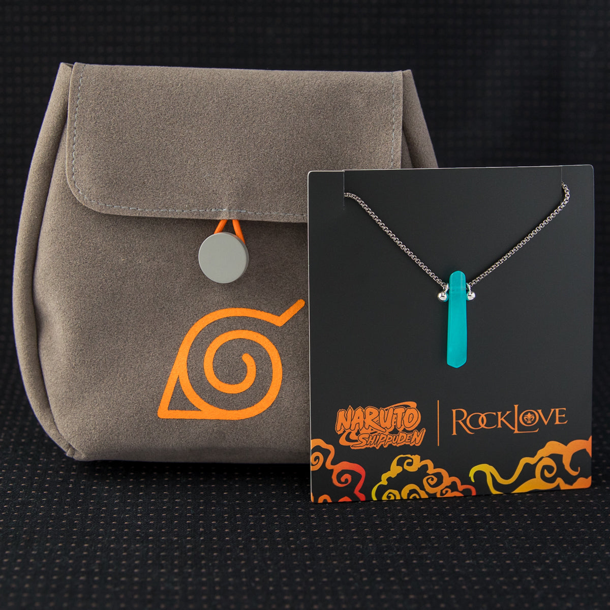 Back view of the soft suede Hidden Leaf Village belt pouch showing Naruto Shippuden branding