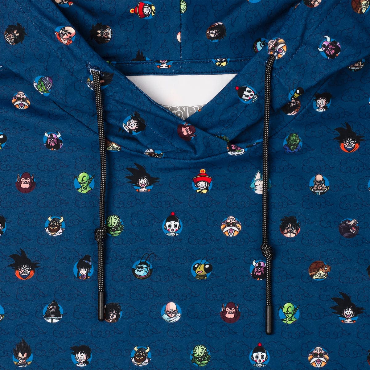 Close-up view of the Dragon Ball Z character graphic and fabric pattern on the RSVLTS hoodie