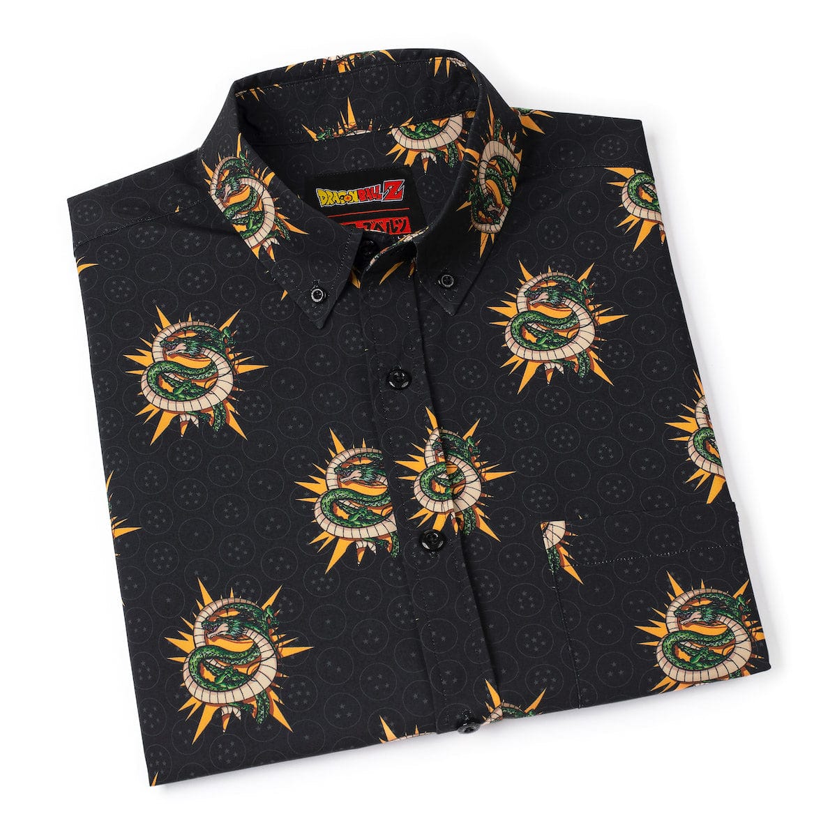 Lifestyle product shot of the Dragon Ball Z Summoning Shenron button-down shirt