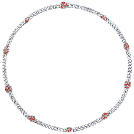 Close-up view of the Akatsuki red cloud pendant featuring faceted cubic zirconia crystals and polished white rhodium finish