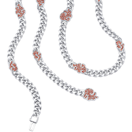 Naruto Shippuden x RockLove Akatsuki Cloud Necklace displayed against a neutral background showing the white rhodium chain and crystal pendant