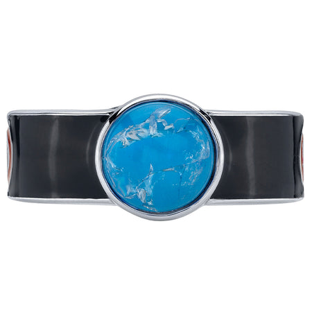 Close-up angle view of the silver ring highlighting the polished white rhodium finish and red Uzumaki clan symbol