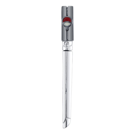 RockLove Sasuke snake sword earring angled front view showing silver blade and Uchiha clan symbol on the hilt