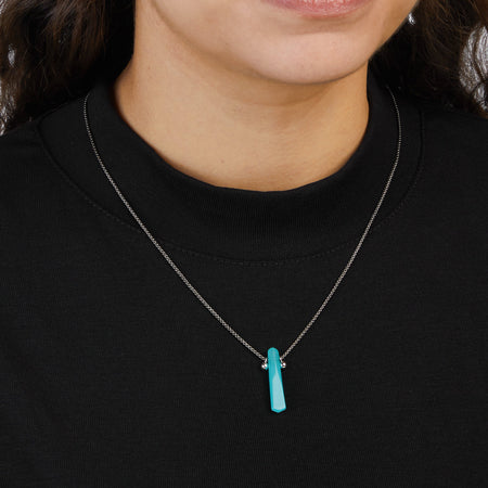 Front view of the First Hokage mint green jade pendant on a black ruthenium plated box chain