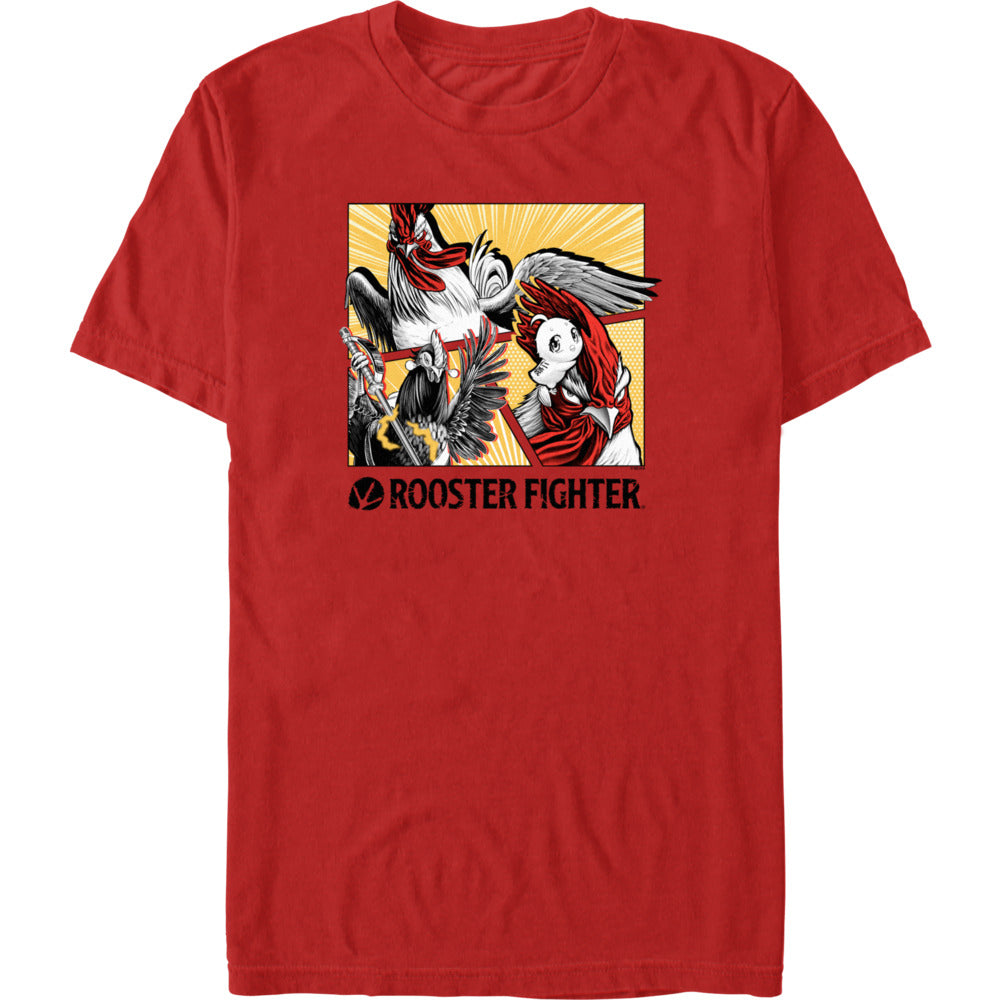 Rooster Fighter Panel Stack Red Short Sleeve Crew T-shirt