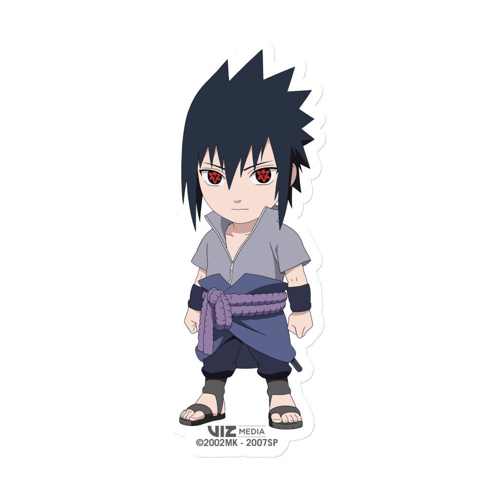 Naruto Shippuden Sasuke chibi die cut magnet featuring Sasuke Uchiha in a cute anime art style