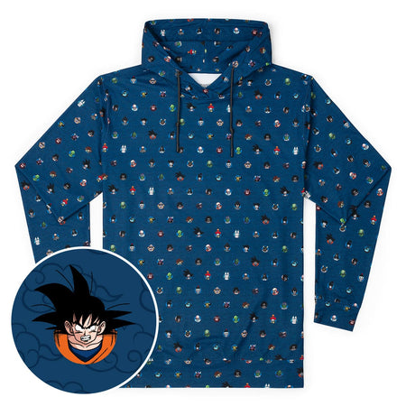 Dragon Ball Z Saiyan Saga performance hoodie by RSVLTS, front view showing full character graphic print